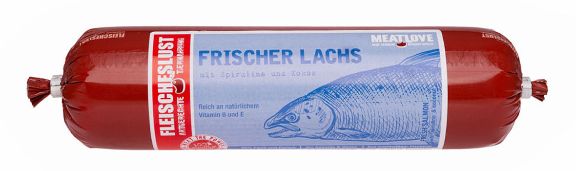 Fleischeslust Frischer Lachs 800g Wurst m. Spirulina & Kokos