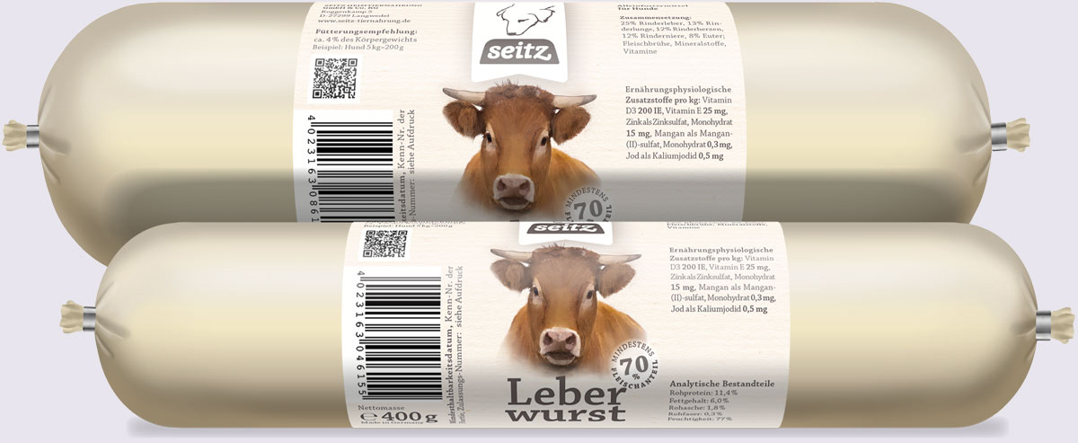 Leberwurst Rind für den Hund 70% Fleischanteil 100% deutsches Rind